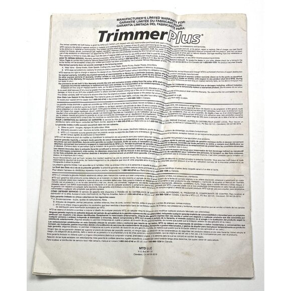 TRIMMER PLUS Operator's Manual User Guide Instruction Book for Pole Saw PS720 - Picture 2 of 2